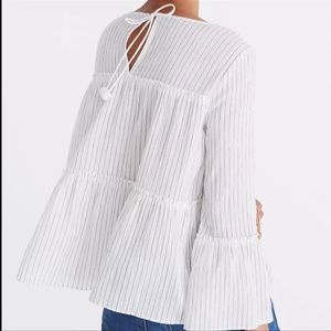 Madewell Tiered Top Haysboro Stripe White Blue Cotton Boho Size Medium